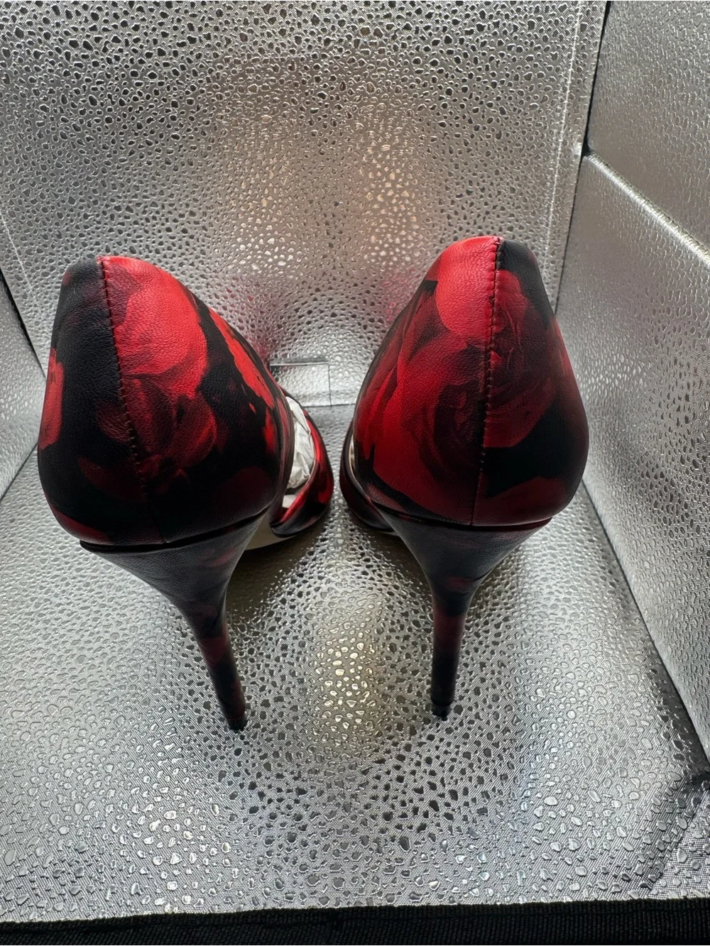 JustFab Black and Red Floral Pointed-Toe D'Orsay Pumps